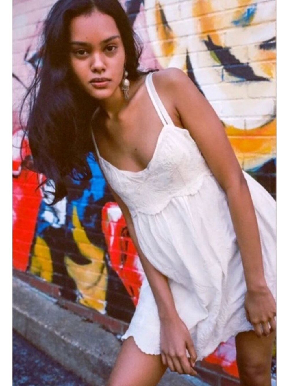 Urban Outfitters White Floral Embroidered Babydoll Mini Dress| Boho Grunge Fairy